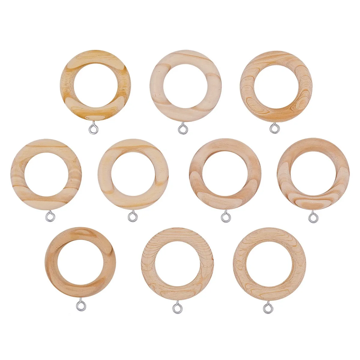 Set de 10 argollas grandes de madera natural para cortina, marca Construmart - Foto Principal
