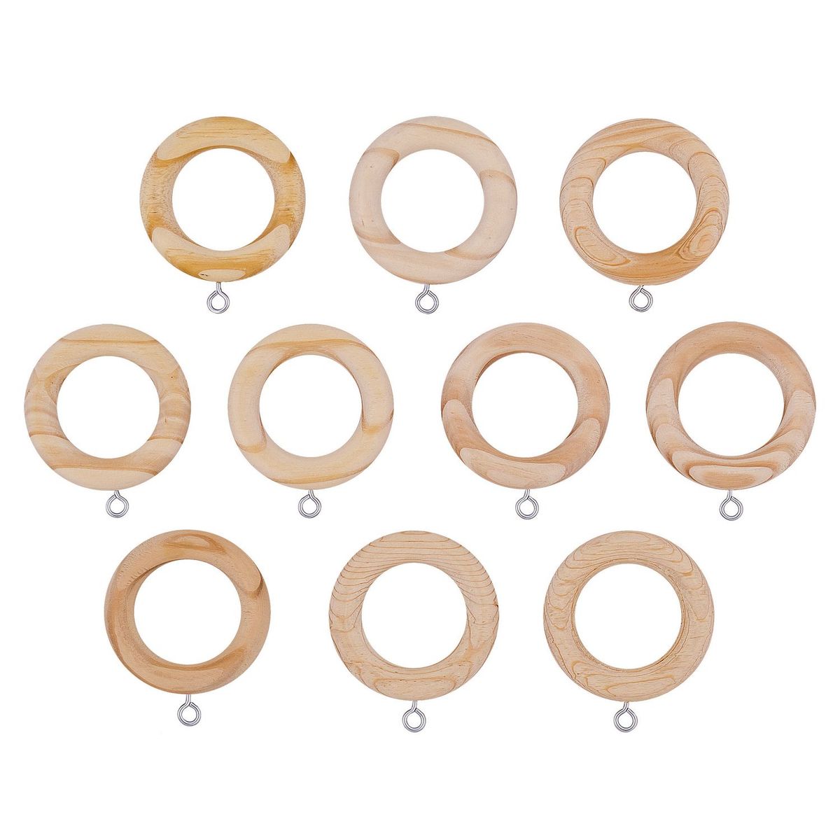 Set de 10 argollas grandes de madera natural para cortina, marca Construmart - Foto Principal