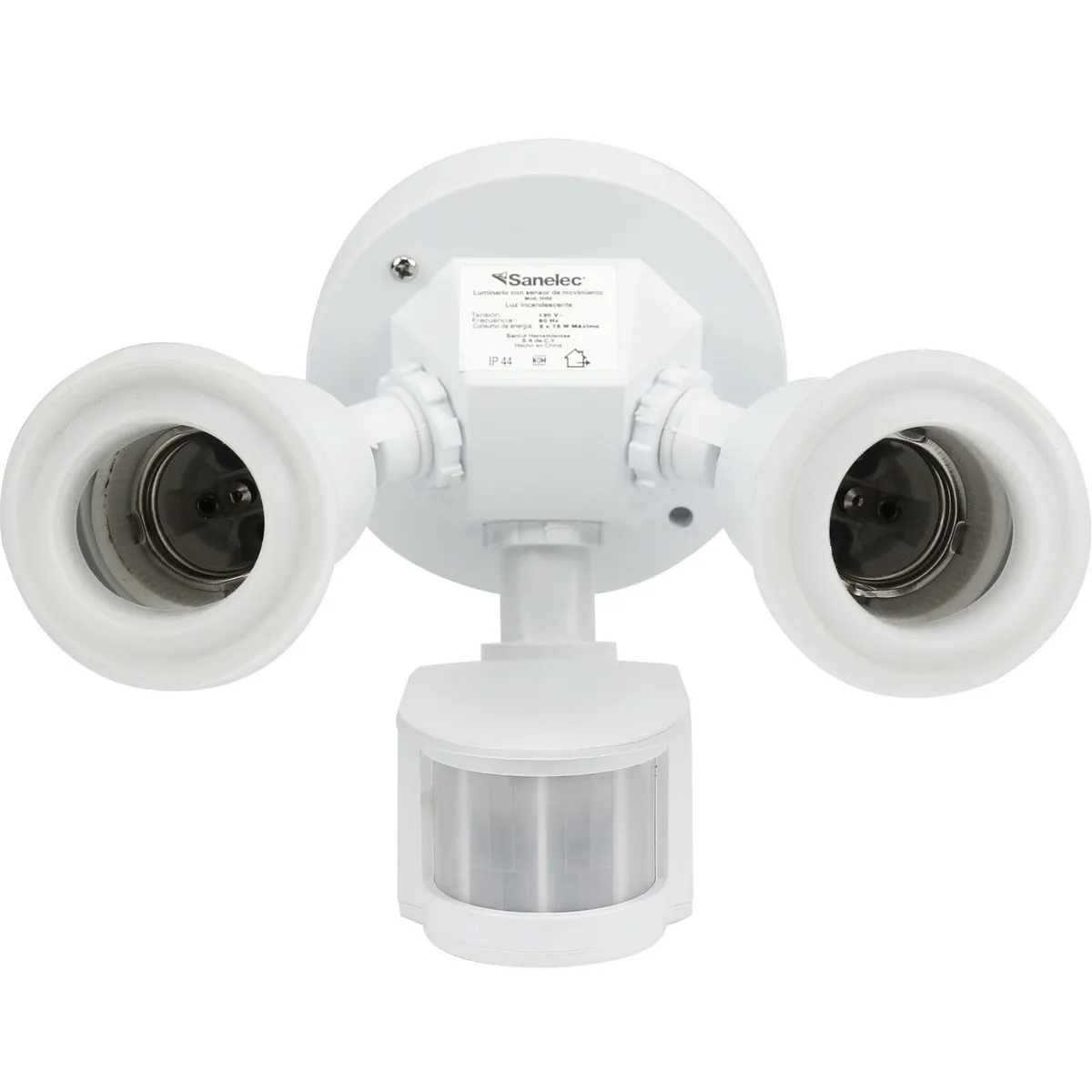 Sanelec - Portalámpara doble con sensor de mov. foco ahorrador