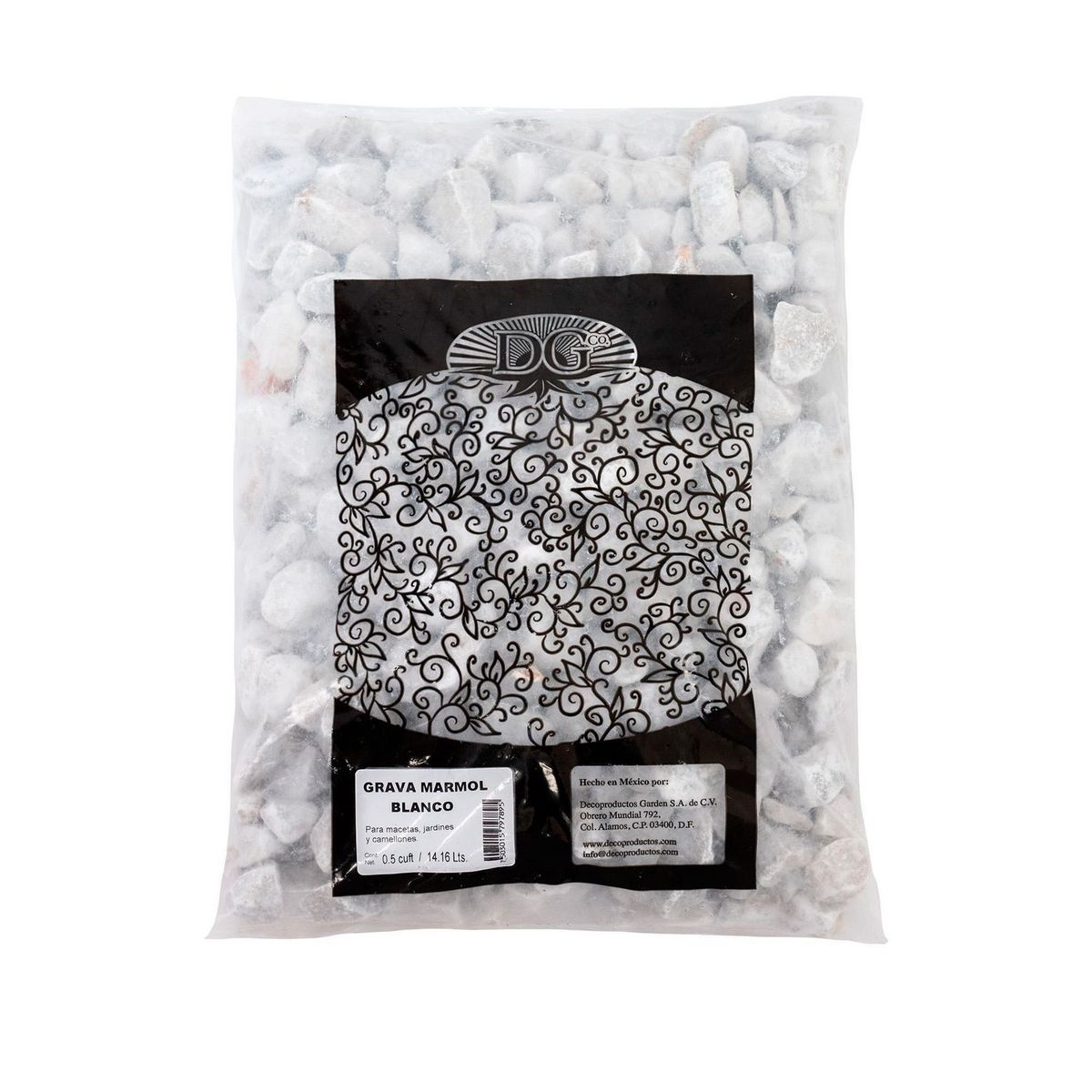 Decoproductos Garden - Grava de mármol blanco 0.5 pies cúbicos