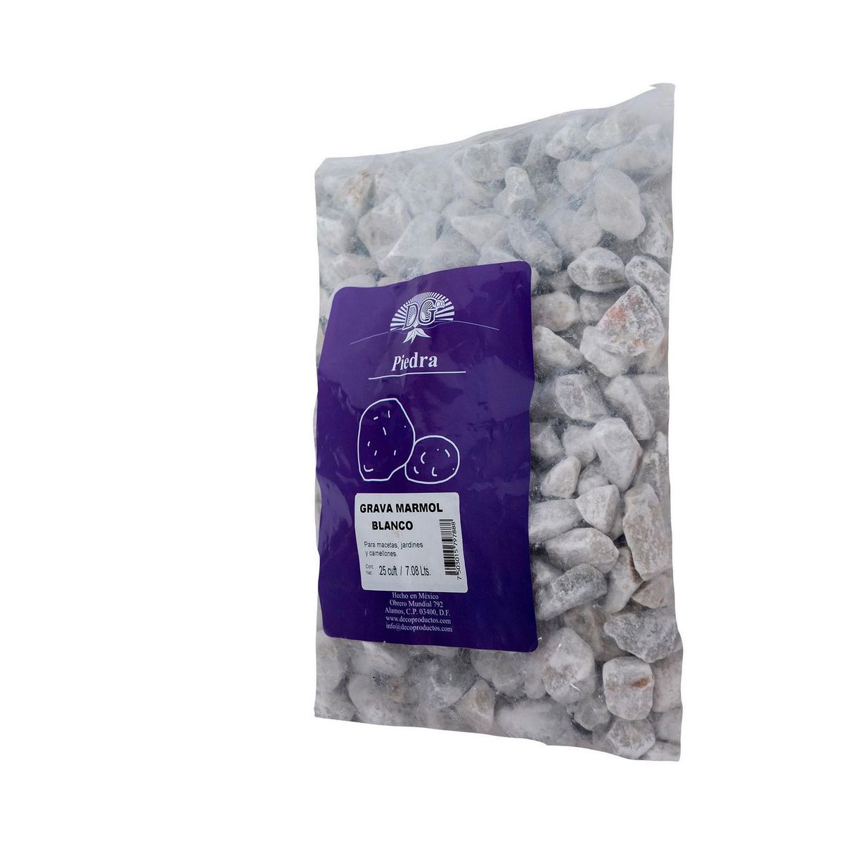 Grava de mármol blanco 0.25 pies cúbicos, marca Decoproductos Garden - Foto Principal