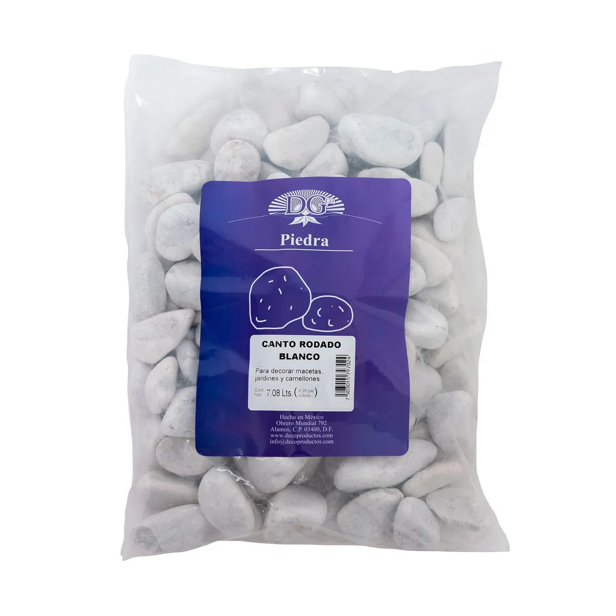 Decoproductos Garden - Canto rodado blanco 0.25 pies cúbicos