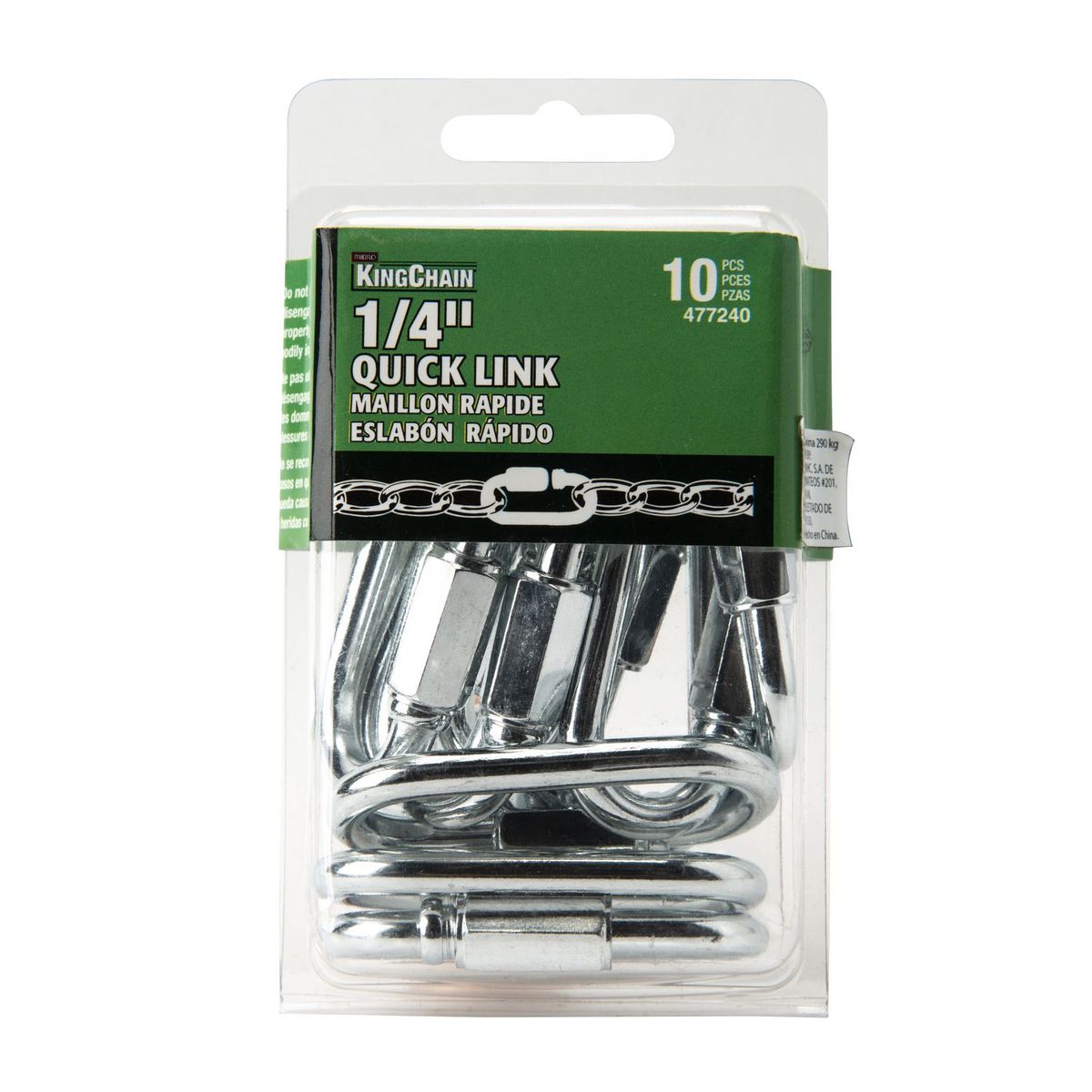 Eslabones c/rosca zinc 1/4" x 10 pc en blíster, marca Kingchain - Foto Principal