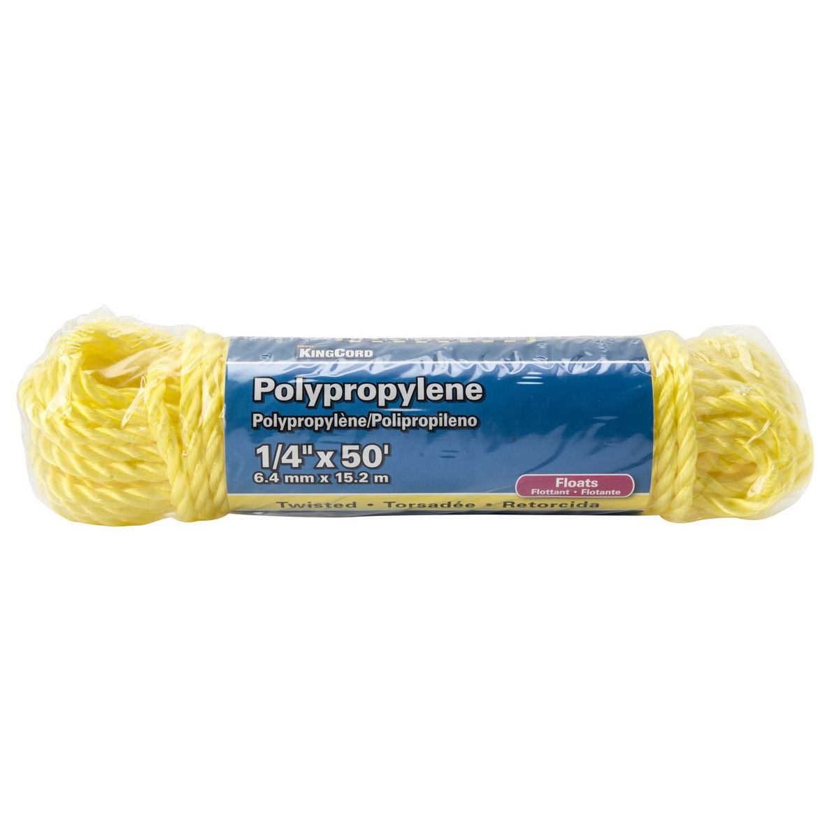 Cuerda de polipropileno 1/4" X 15 m amarilla, marca Kingcord - Foto Principal