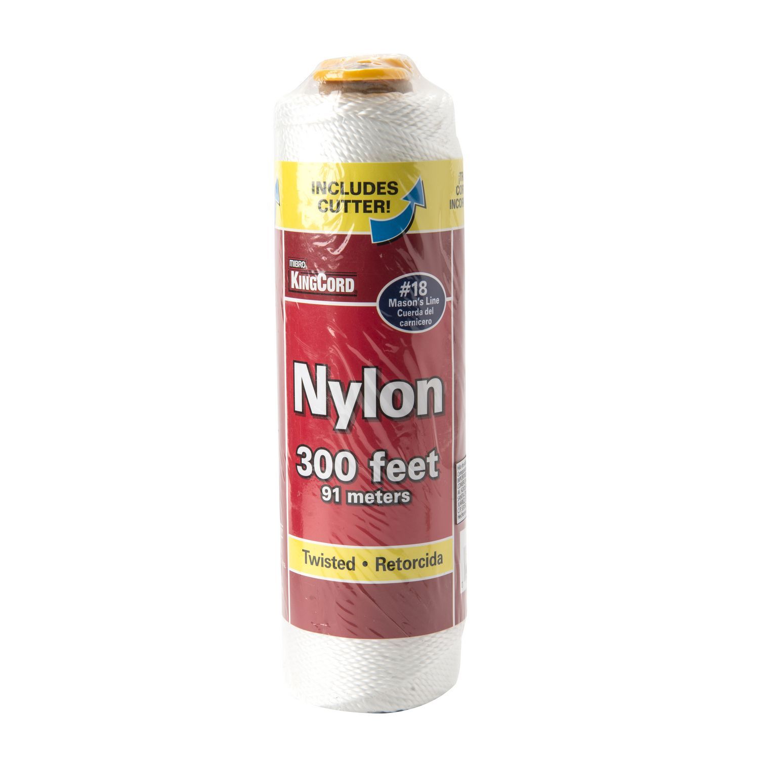 Kingcord - Cuerda para albañil nylon 18 x 91 m blanca