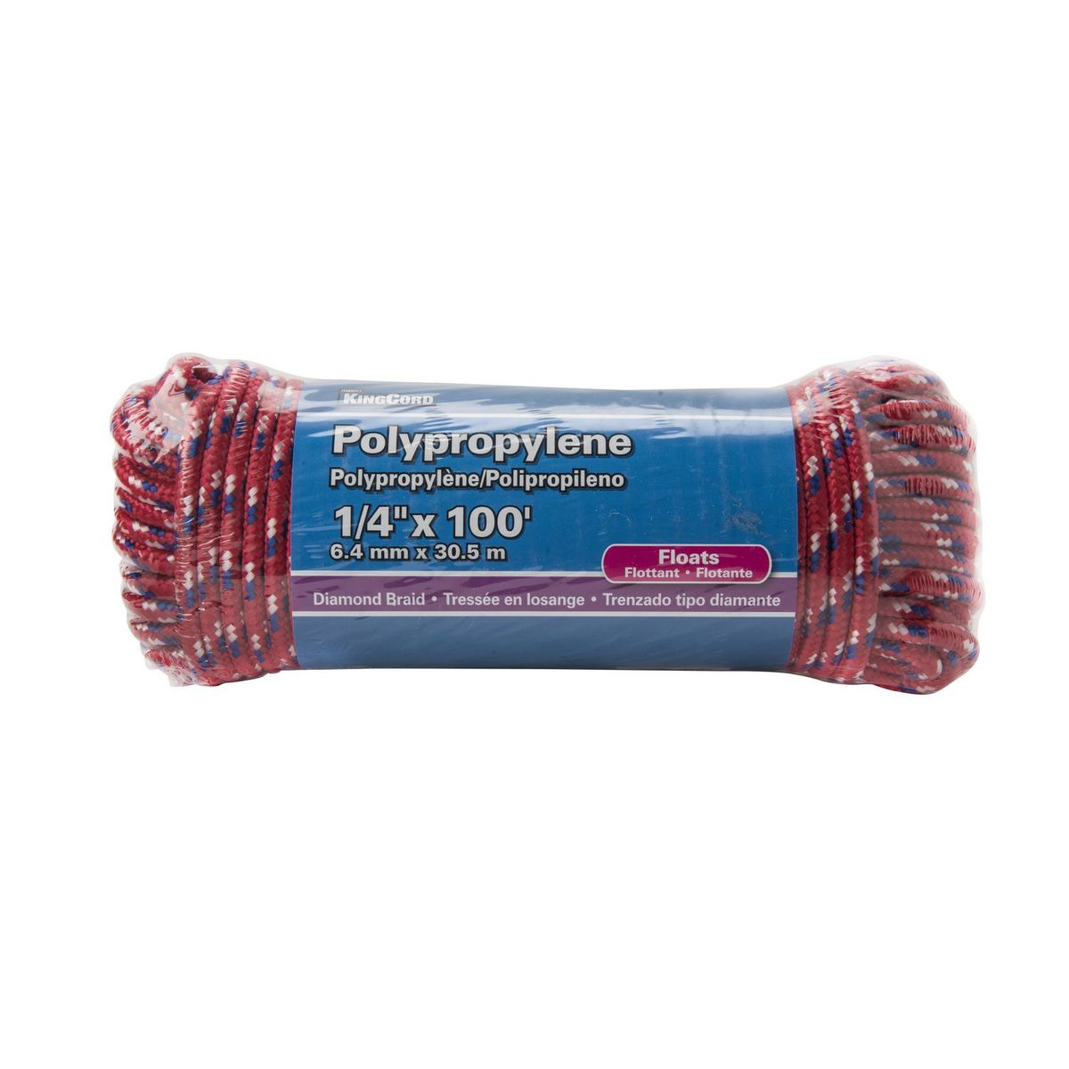 Cuerda de polipropileno 1/4" x 30 m roja/azul, marca Kingcord - Foto Principal
