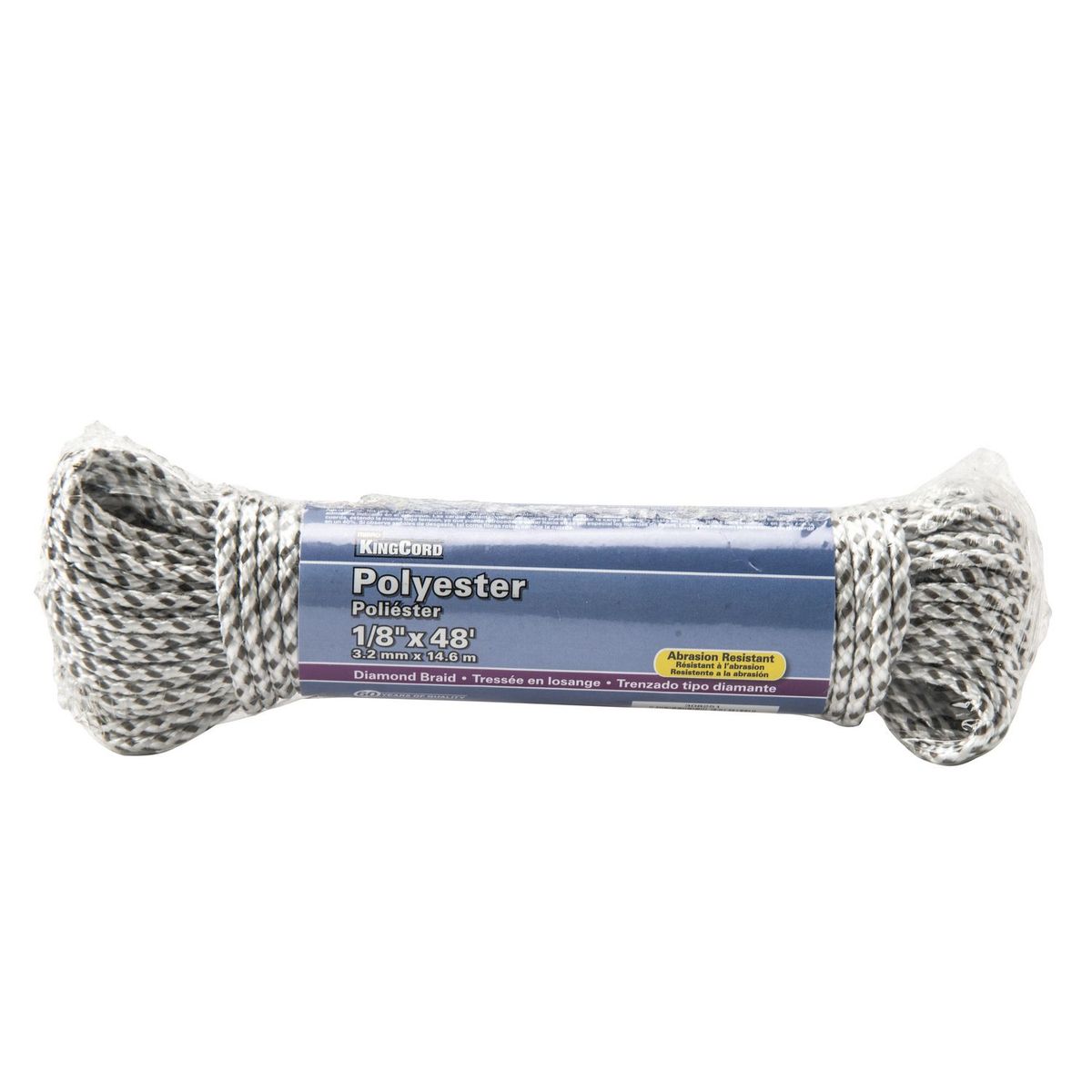 Kingcord - Cuerda de poliéster 1/8" x 15 m blanca con gris