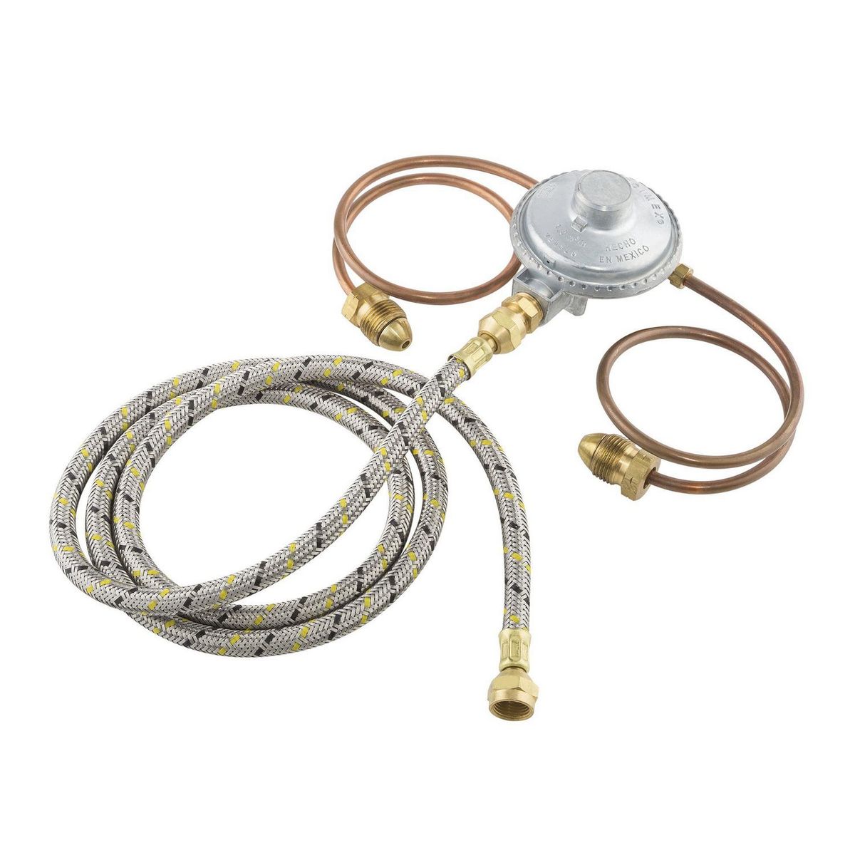 Iusa - Kit Instalación 2 Cilindros Gas LP manguera 1.5M Conexión Pigtail Cobre