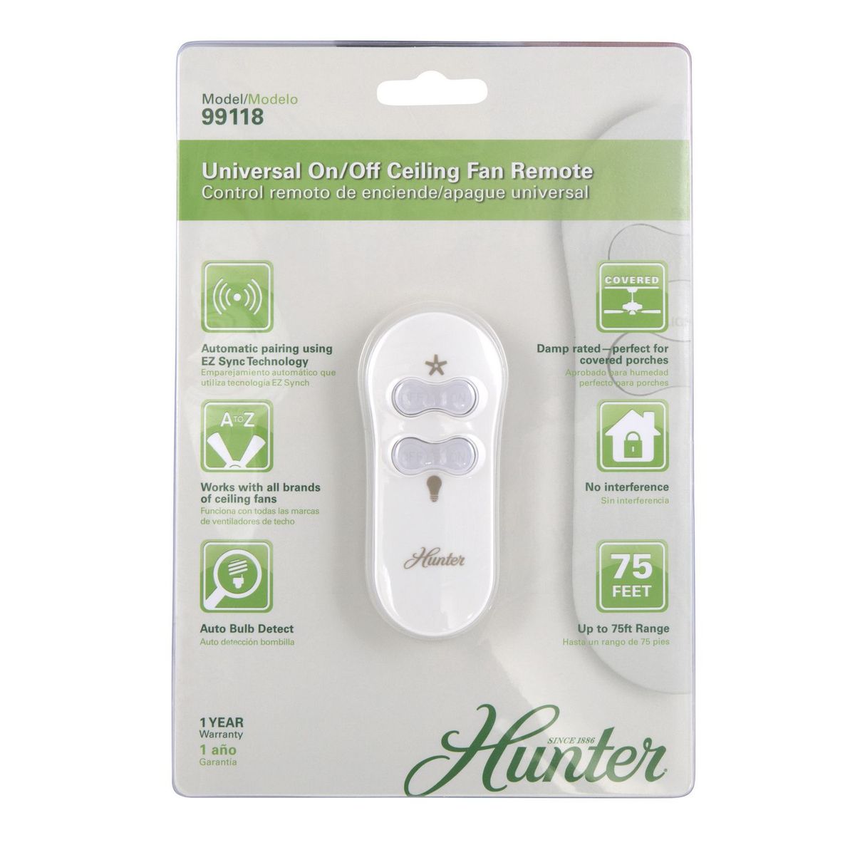 Control remoto universal para ventiladores de techo On/Off, marca Hunter - Foto Principal