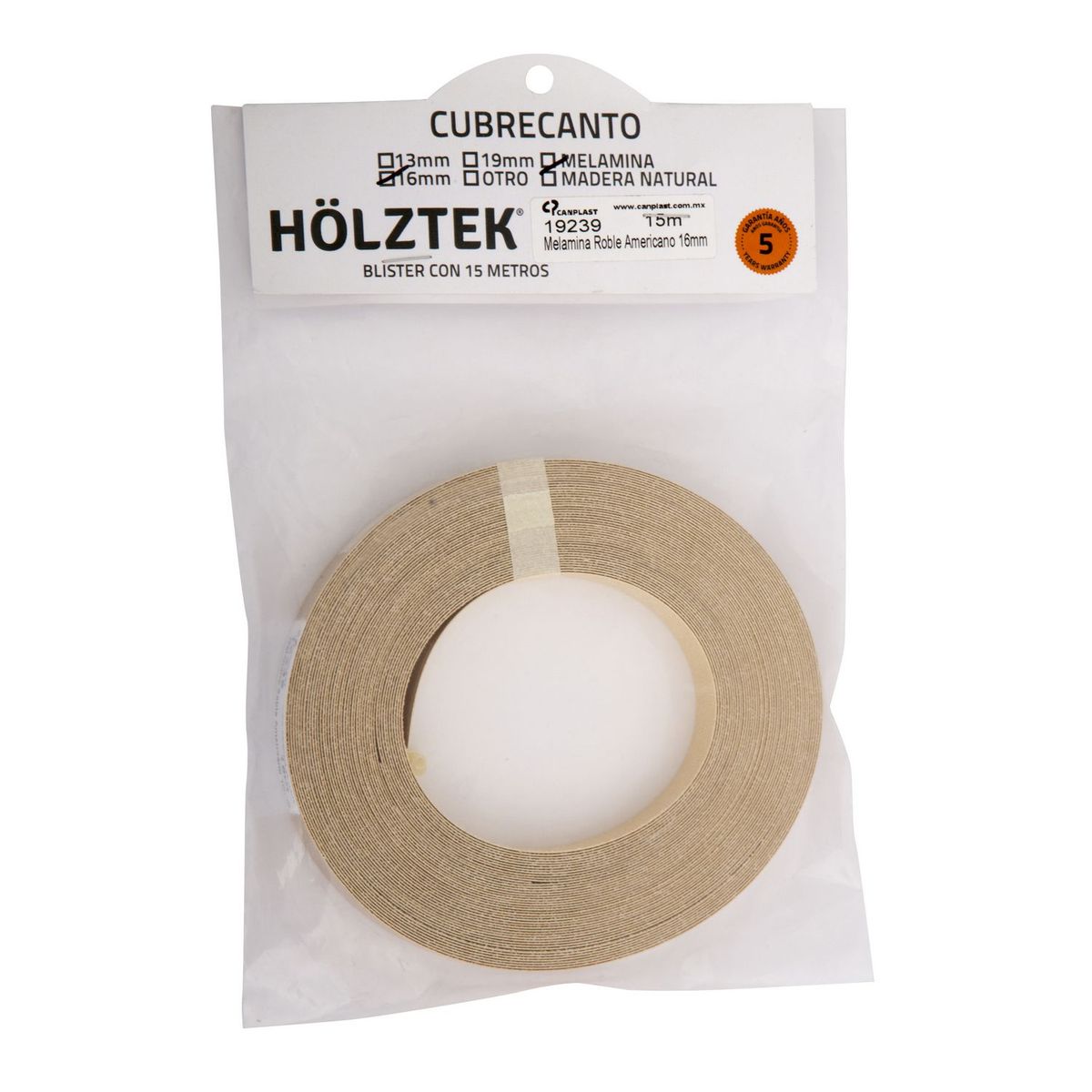 Cubrecanto de Melamina 15 m de 16mm Roble Americano, marca Holztek - Foto Principal