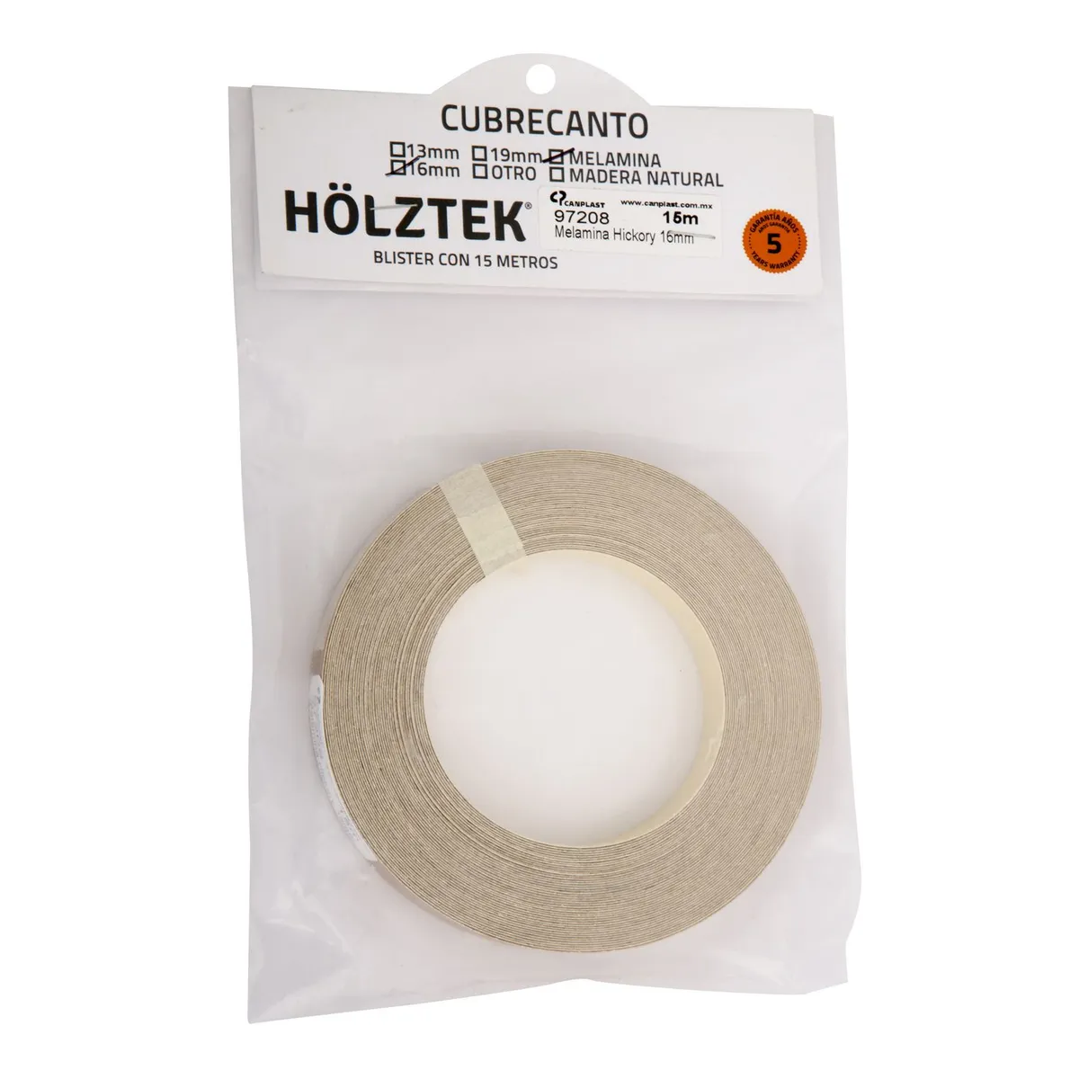 Cubrecanto de Melamina 15 m de 16mm Hickory, marca Holztek - Foto Principal