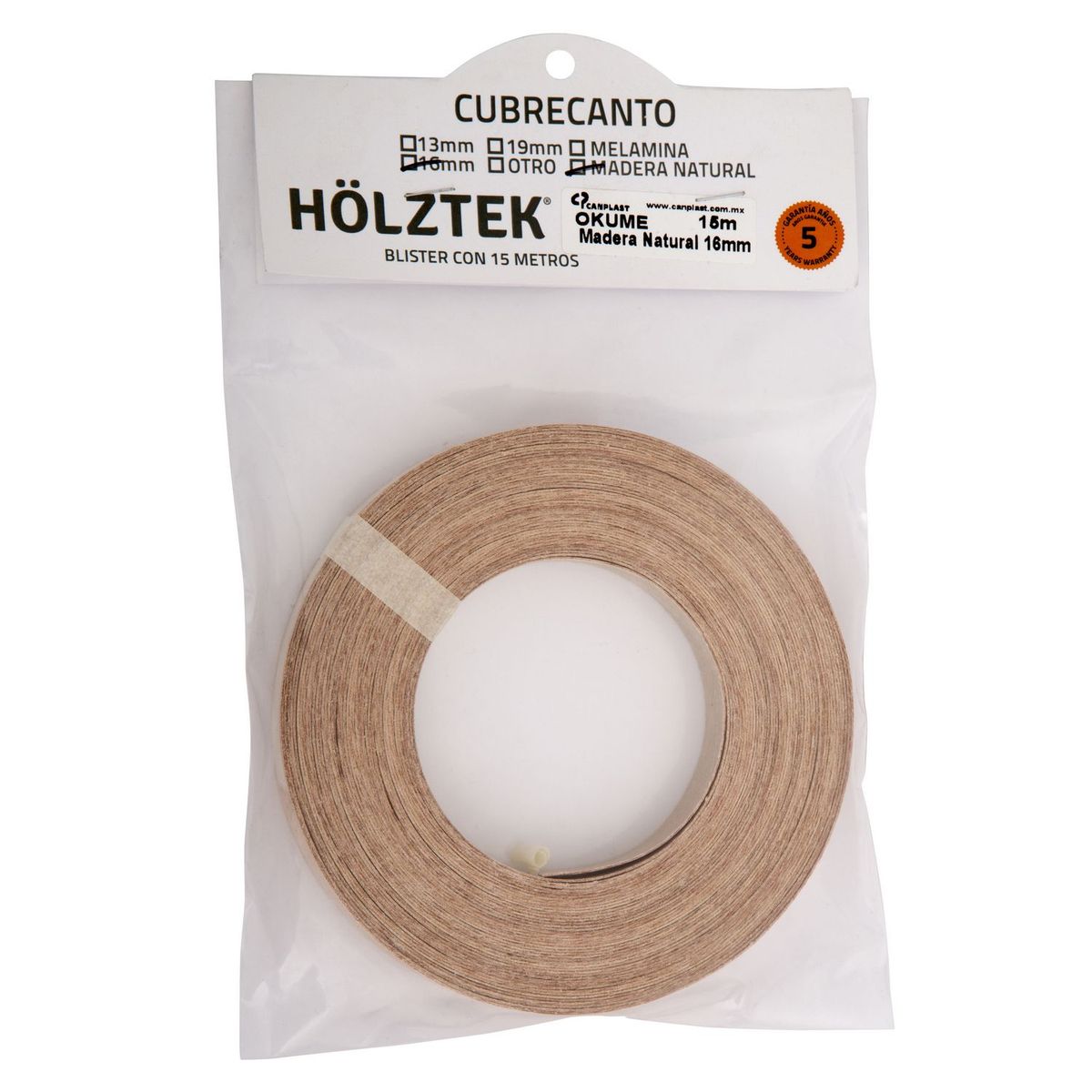 Holztek - Cubrecanto de Madera natural 15 m de 16mm Madera natural