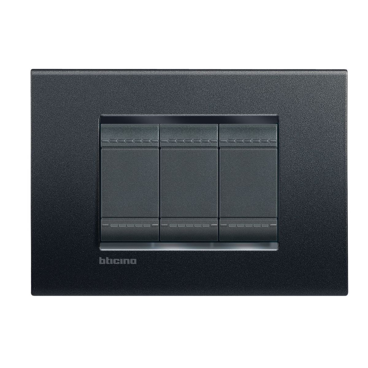 Placa Rectangular Negro Antracita 3 Módulos con Chasís, marca Bticino - Foto Principal