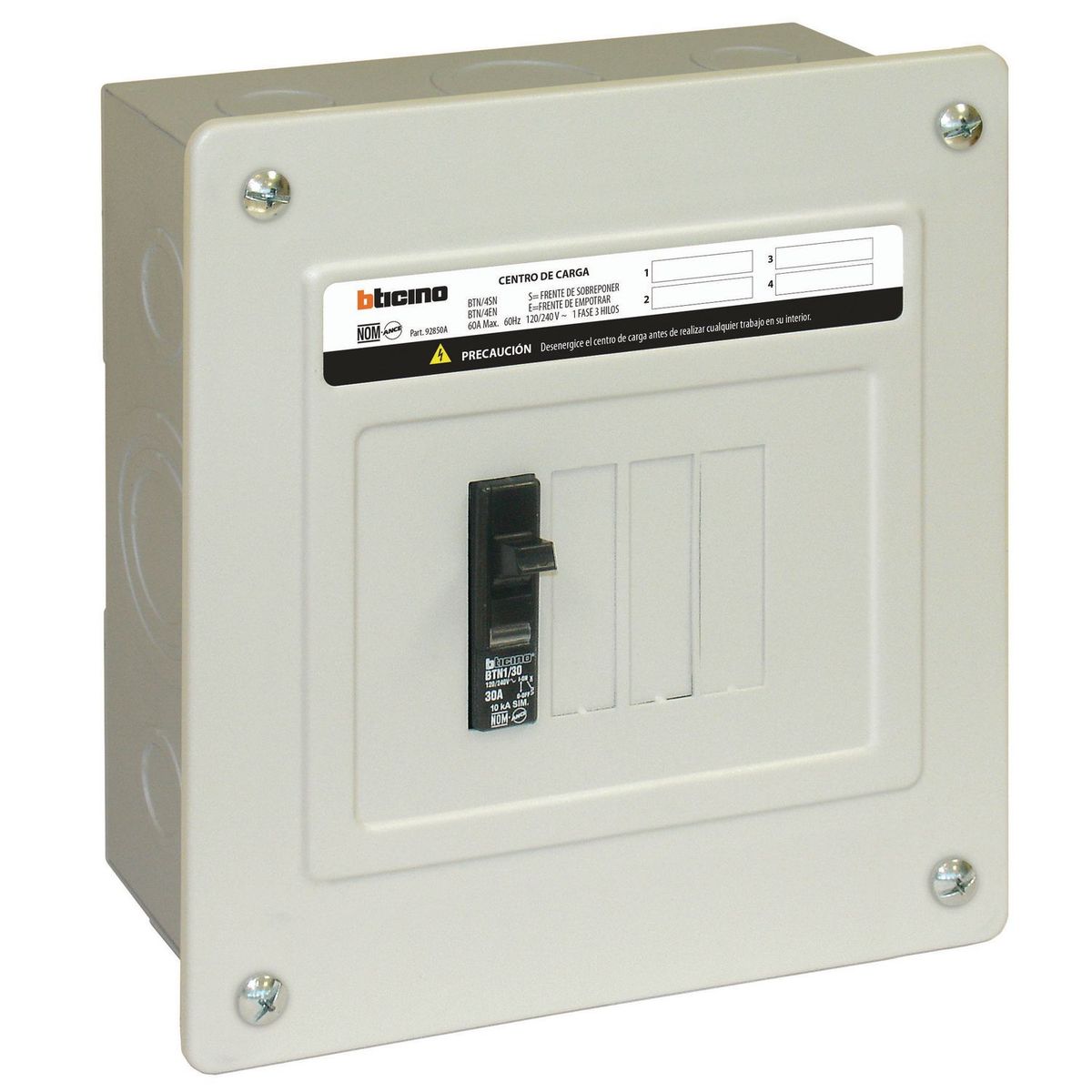 Centro de Carga de 4 Polos 60A 120V/240V~1F-3H 10 kA Empotrar, marca Bticino - Foto Principal