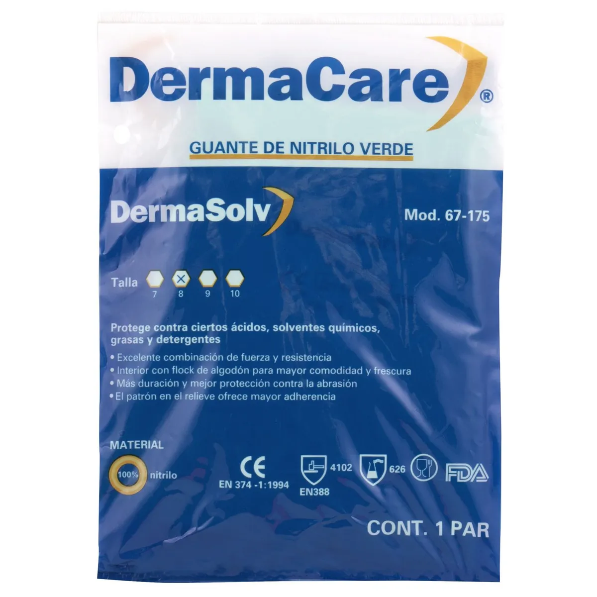 Derma Care - Guante de nitrilo verde talla 8