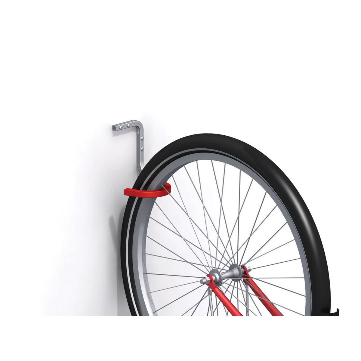  - Gancho de pared para bici techo aluminio engomado rojo