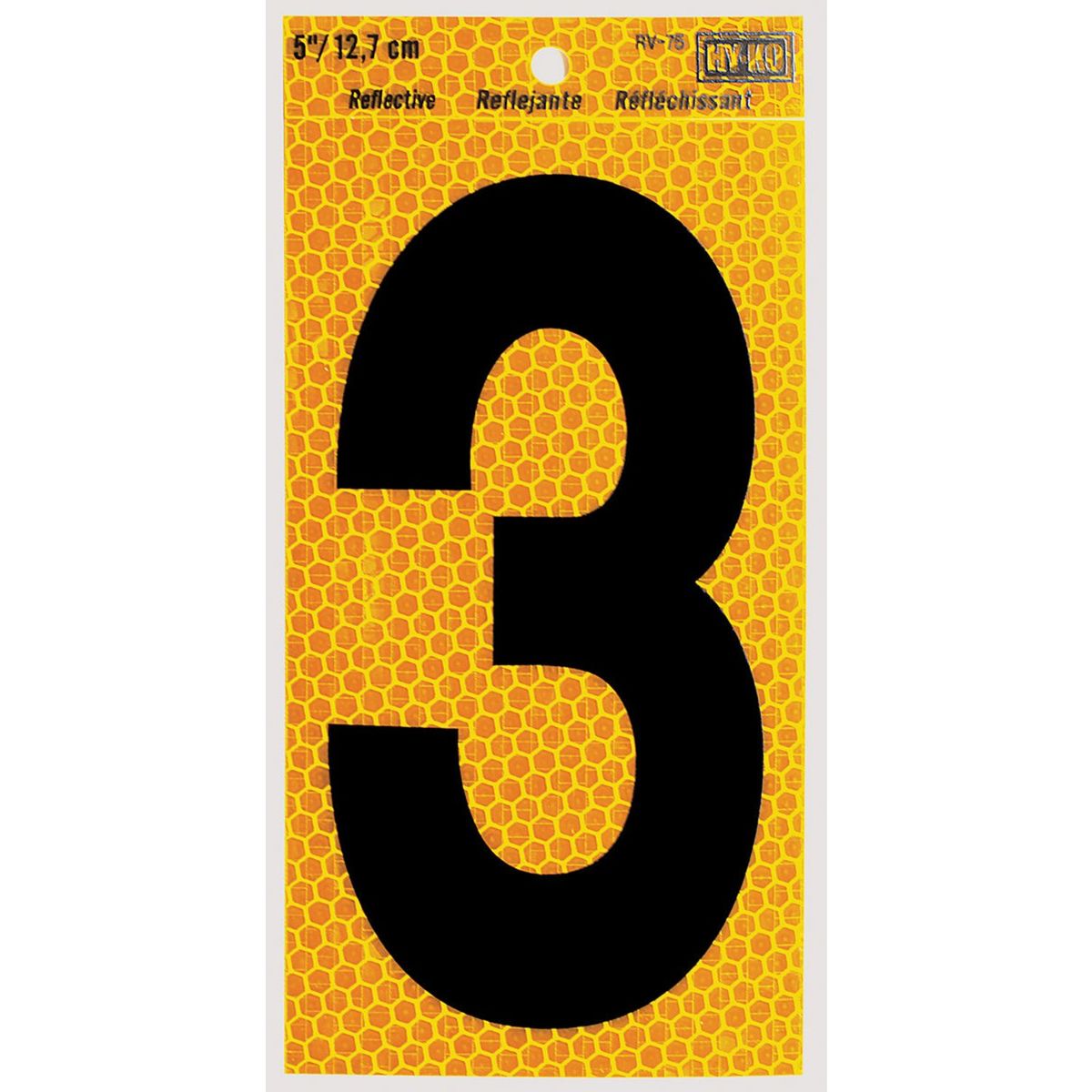 Numero reflectivo autoadherible color Amarillo # 3, marca Hyko - Foto Principal