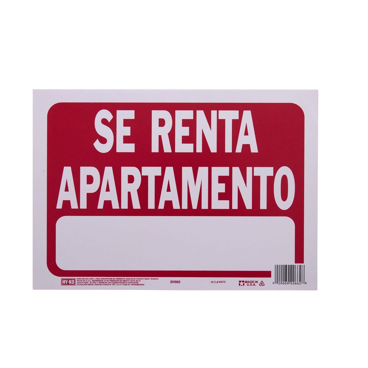 Senal Se Renta Apartamento color rojo 23x30, marca Hyko - Foto Principal