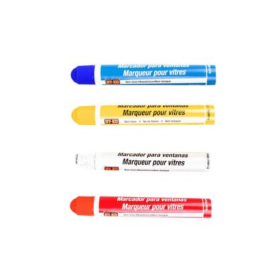 4 Marcadores para Vidrio Rojo, Azul, Blanco, Amarrilo