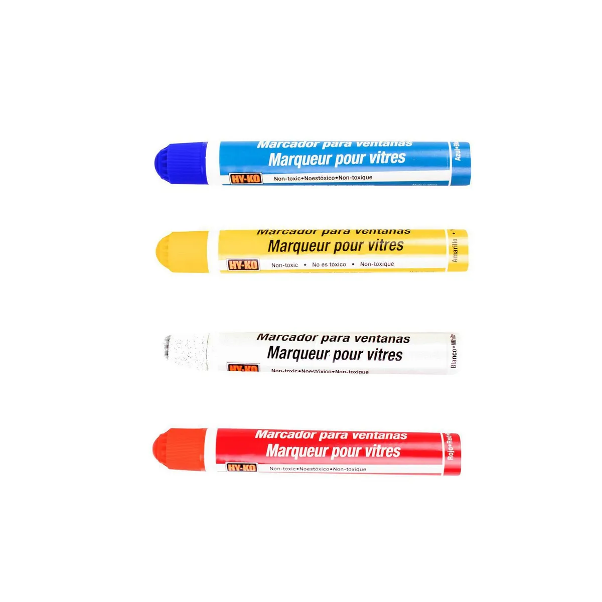 Hyko - 4 Marcadores para Vidrio Rojo, Azul, Blanco, Amarrilo