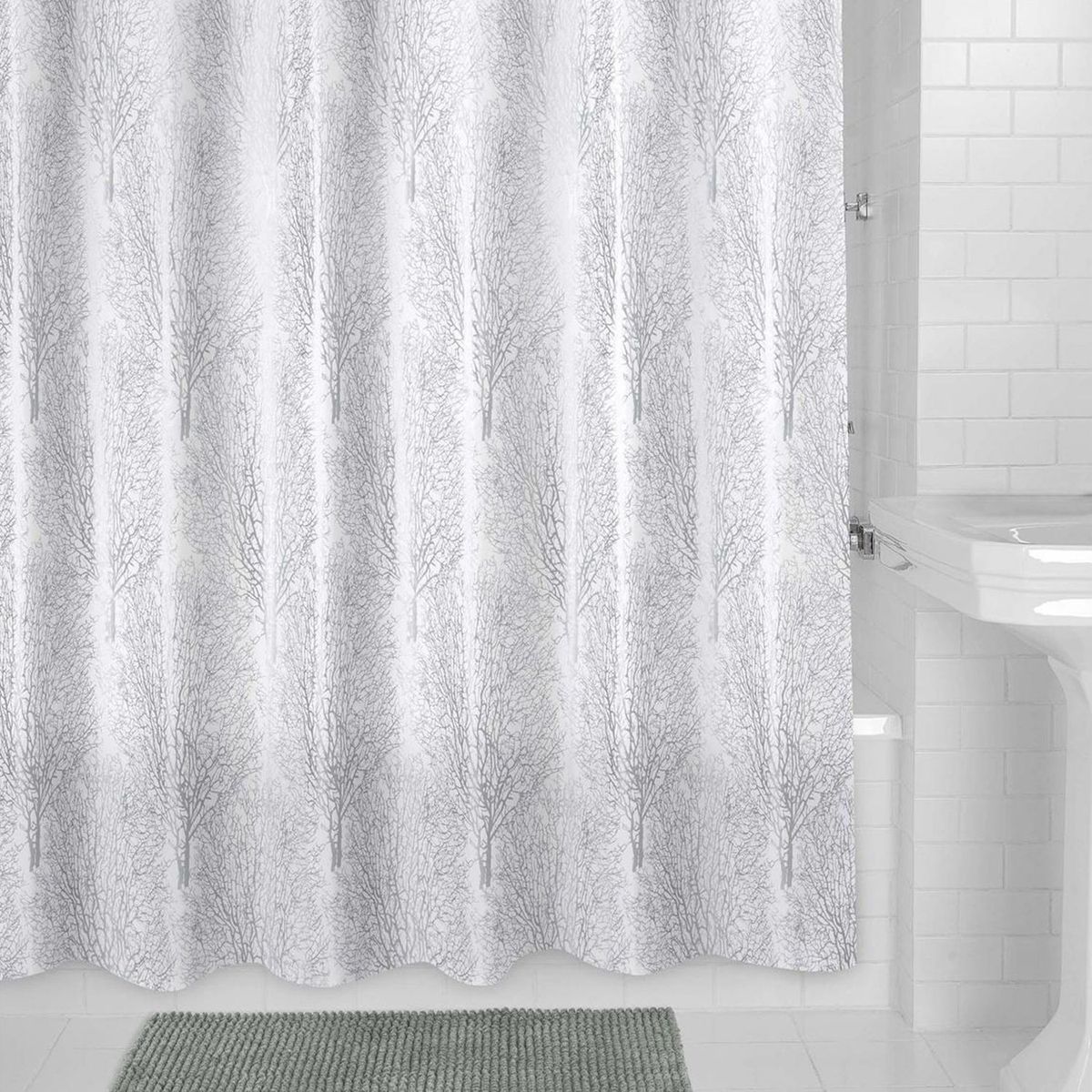 Just Home Collection - Cortina de baño Ramas Plata 178 x 180 cm