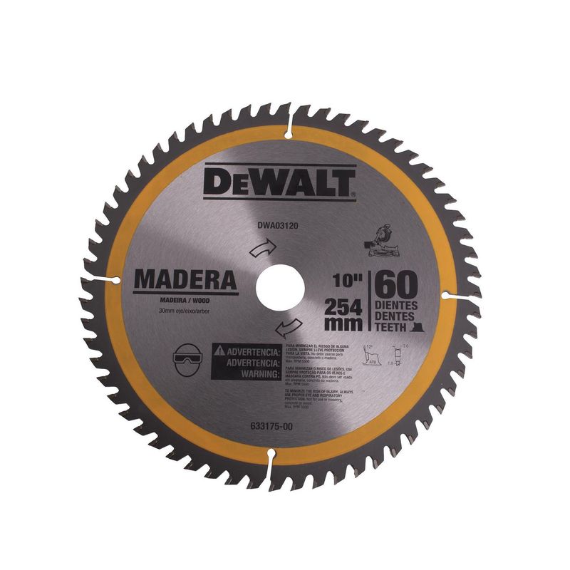 Dewalt - 10"x60 Dientes, Flecha 30mm con Adaptadores