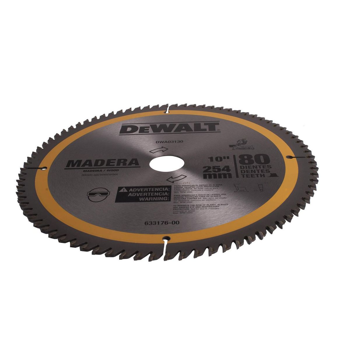 Dewalt - 10"x80 Dientes, Flecha 30mm con Adaptadores