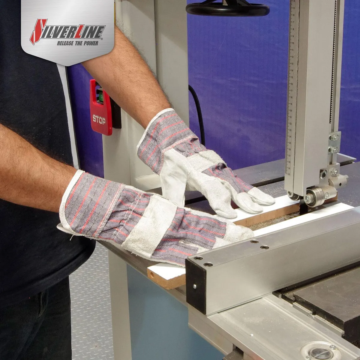 Silverline - Guante de carnaza en palma y dorso con loneta rayada