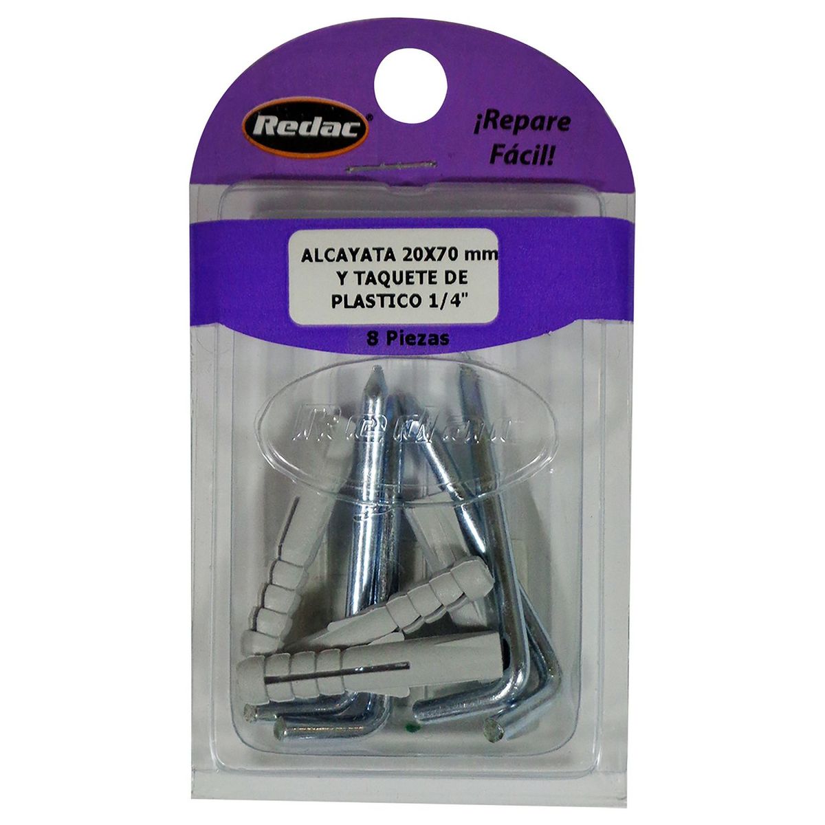 Redac - Kit de alcayata 20 x 70 con taquetes de plástico 1/4" 8 piezas