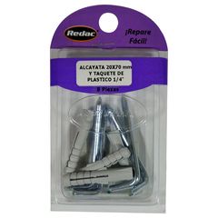 Kit de alcayata 20 x 70 con taquetes de plástico 1/4" 8 piezas