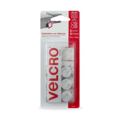 Velcro con adhesivo de uso general, 6 c�rculos, 8 cuadros, blanco