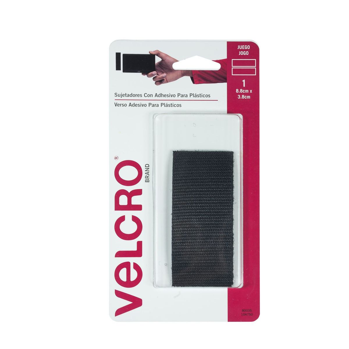 Velcro - Velcro con adhesivo para plásticos, 1 tira negro, soporta hasta 40°C