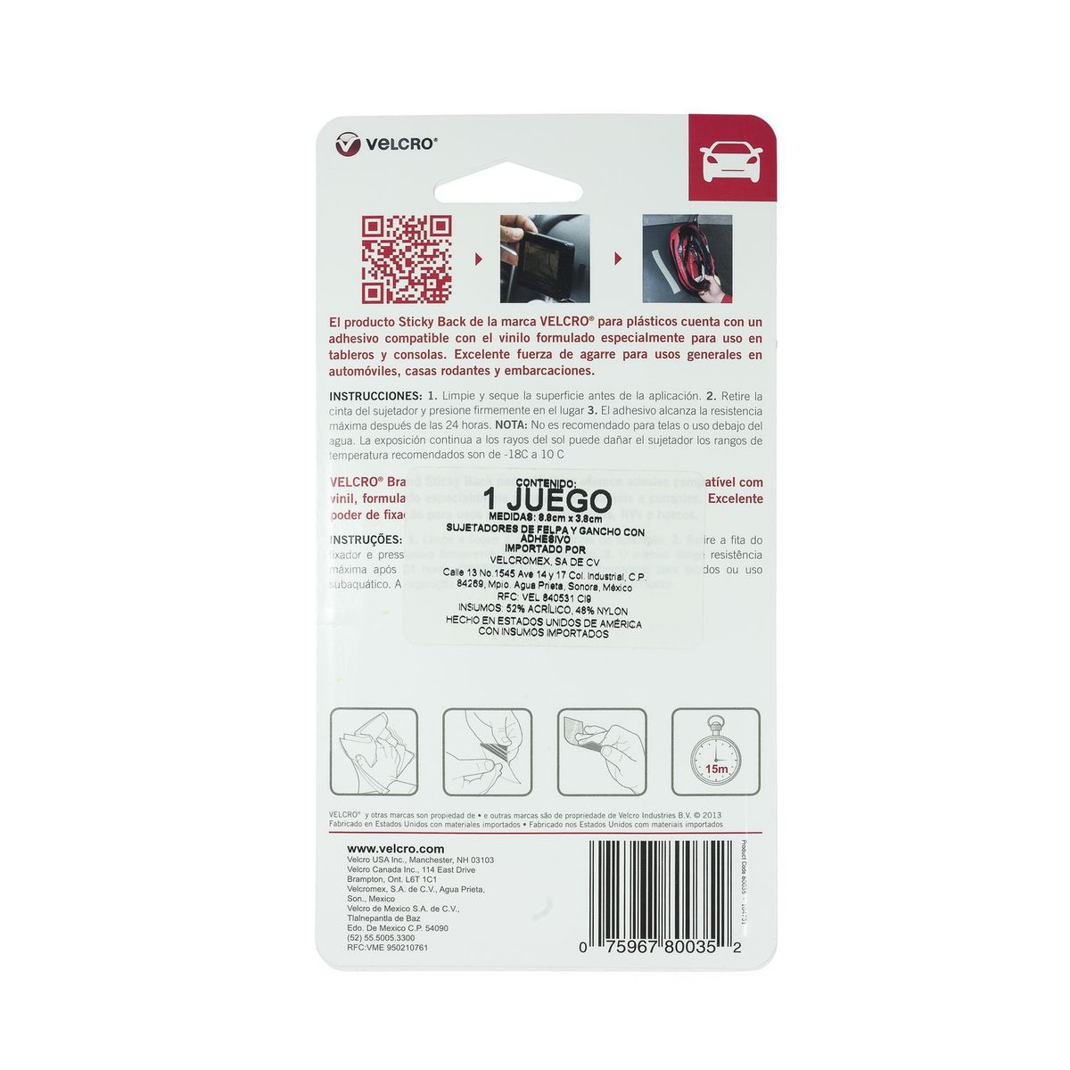 Velcro - Velcro con adhesivo para plásticos, 1 tira negro, soporta hasta 40°C