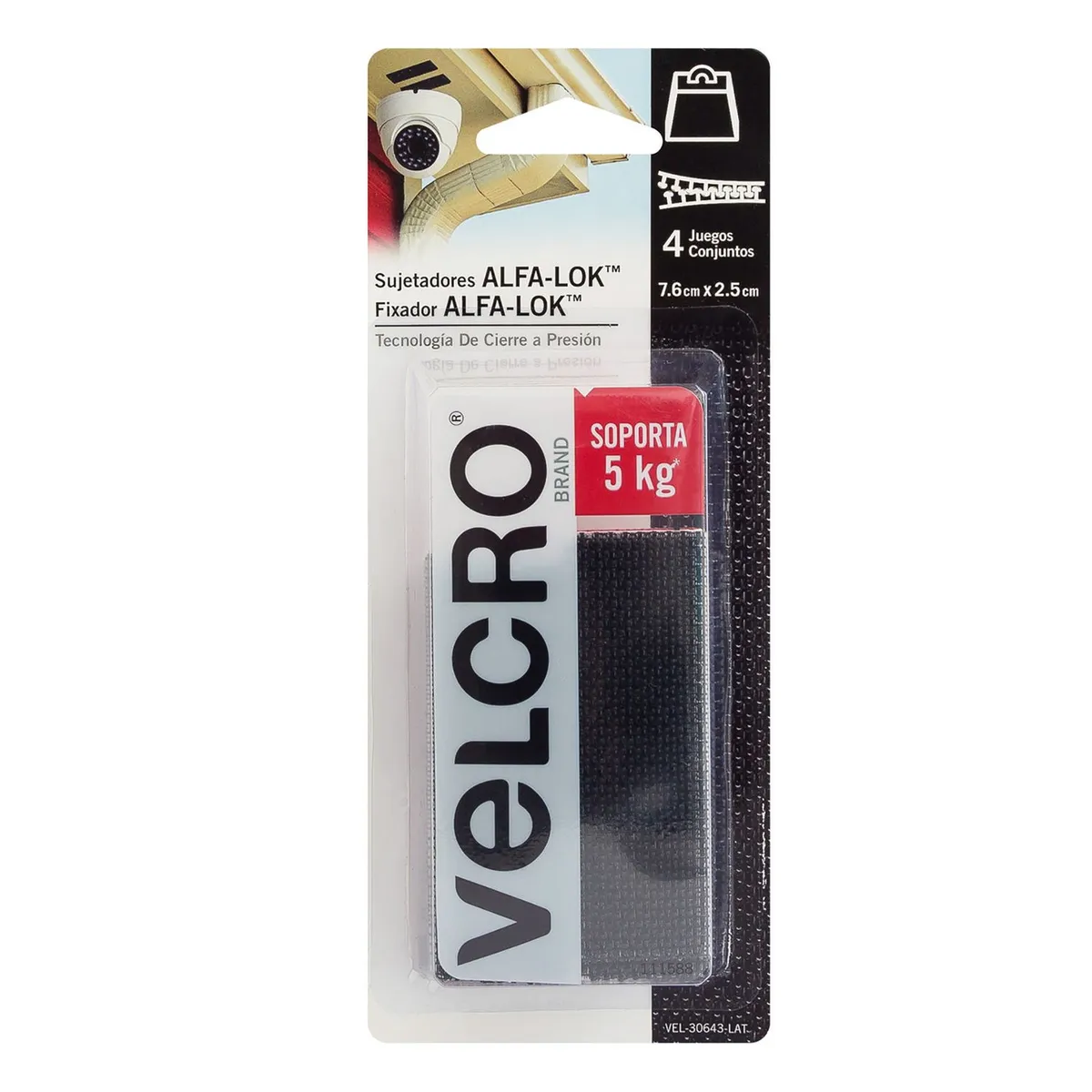 Velcro con adhesivo de fuerza extrema, 4 tiras ,negro, marca Velcro - Foto Principal