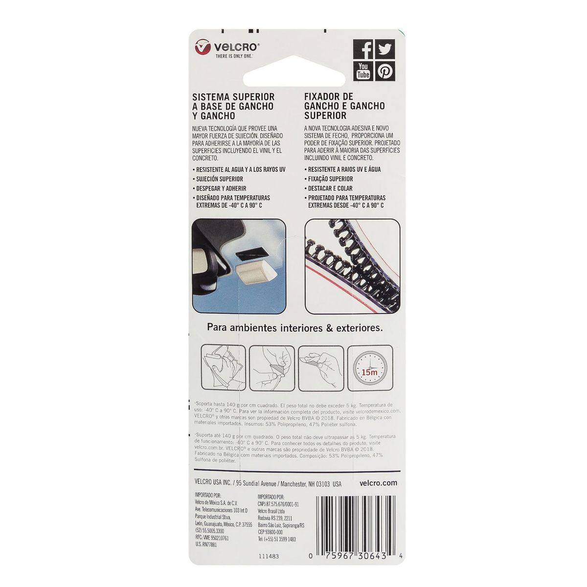 Velcro con adhesivo de fuerza extrema, 4 tiras ,negro, marca Velcro - Foto 2