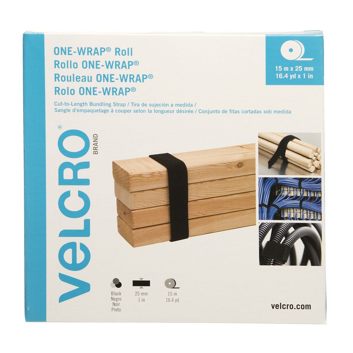 Velcro correa-rollo one-wrap® , 15m x 2.5 cm, 1 rollo, negro, marca Velcro - Foto Principal