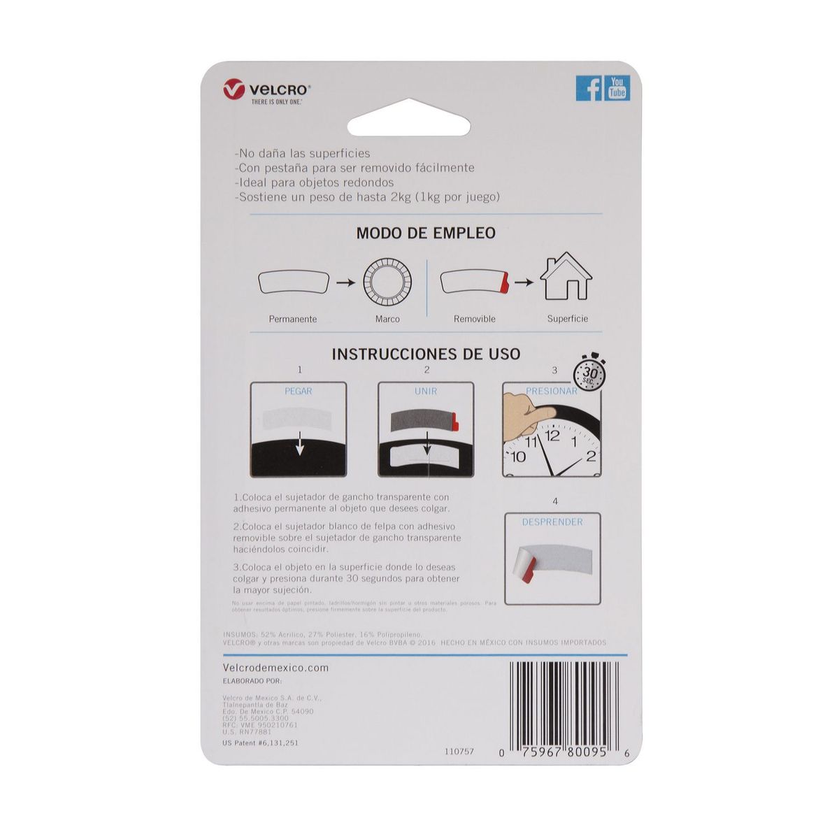 Velcro sujetadores con adhesivo removible, forma curva, 4 jgs., blanco, marca Velcro - Foto 2