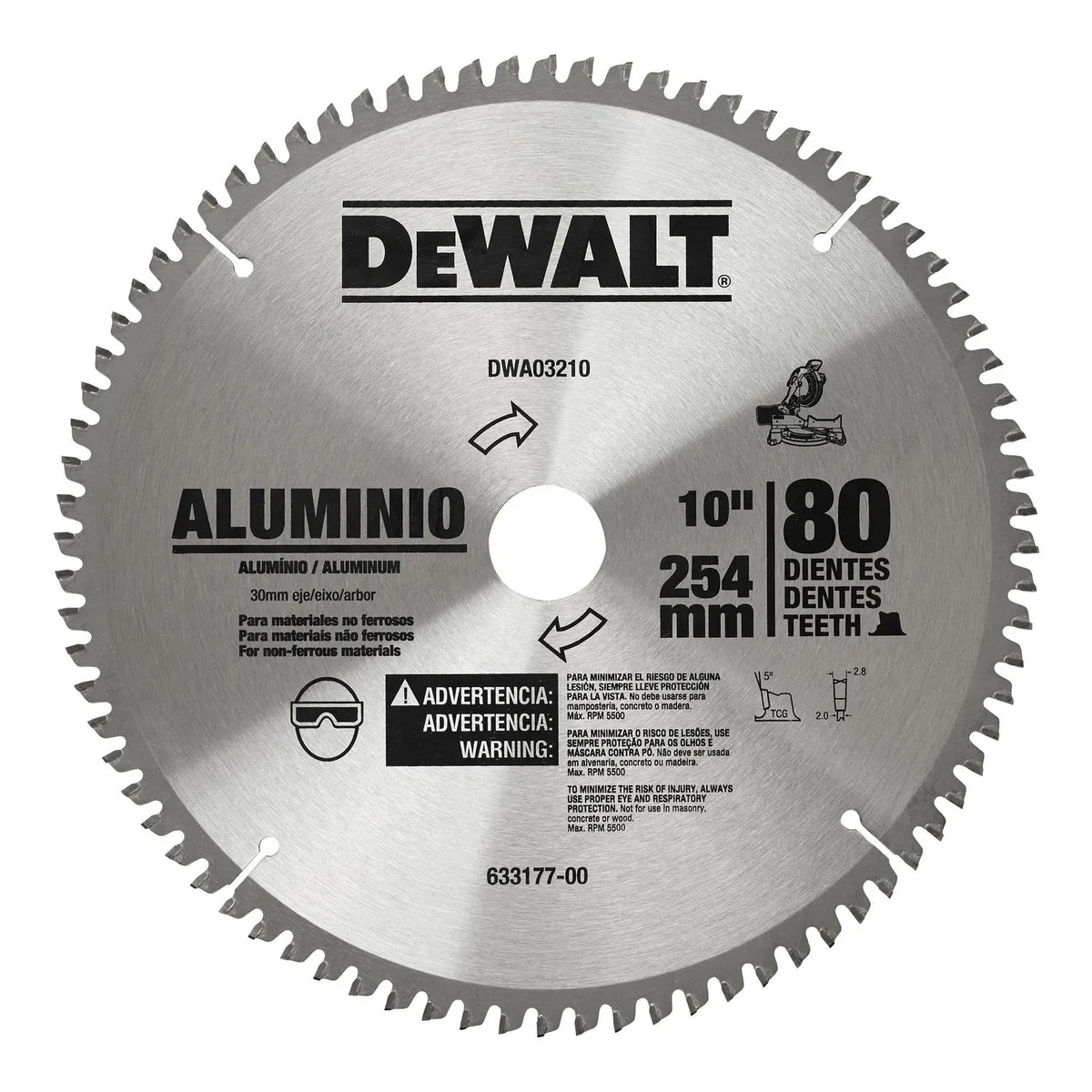 Dewalt - Disco Sierra 10 pulg 80 Dientes Flecha 30 mm