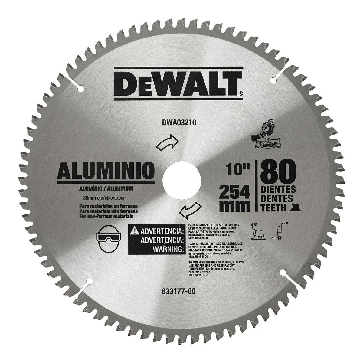 Dewalt - Disco Sierra 10 pulg 80 Dientes Flecha 30 mm