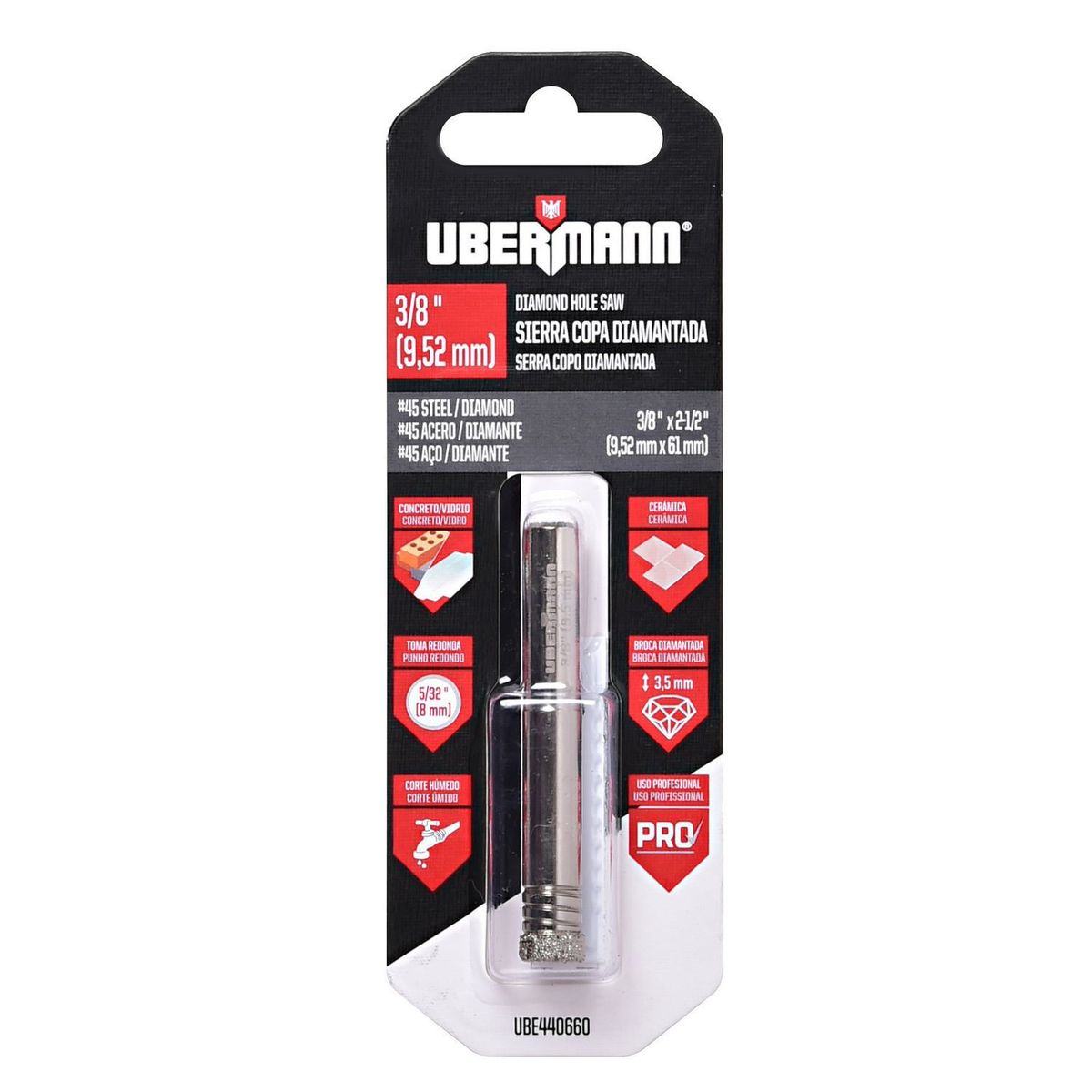 Broca Copa Diamantada 3/8" Ubermann, marca Ubermann - Foto Principal