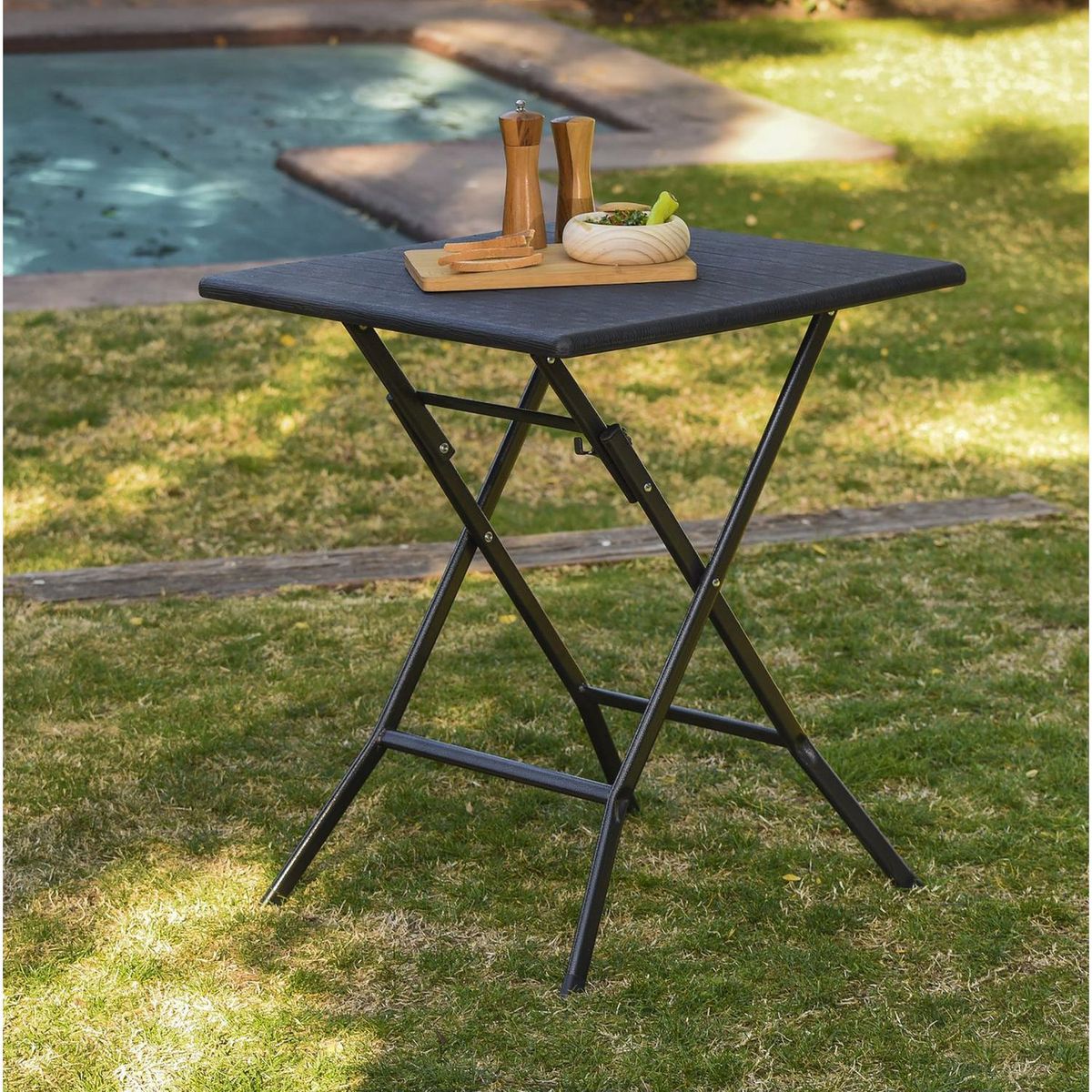 Just Home Collection - Mesa Plegable Cuadrada Tipo Madera 62 cm