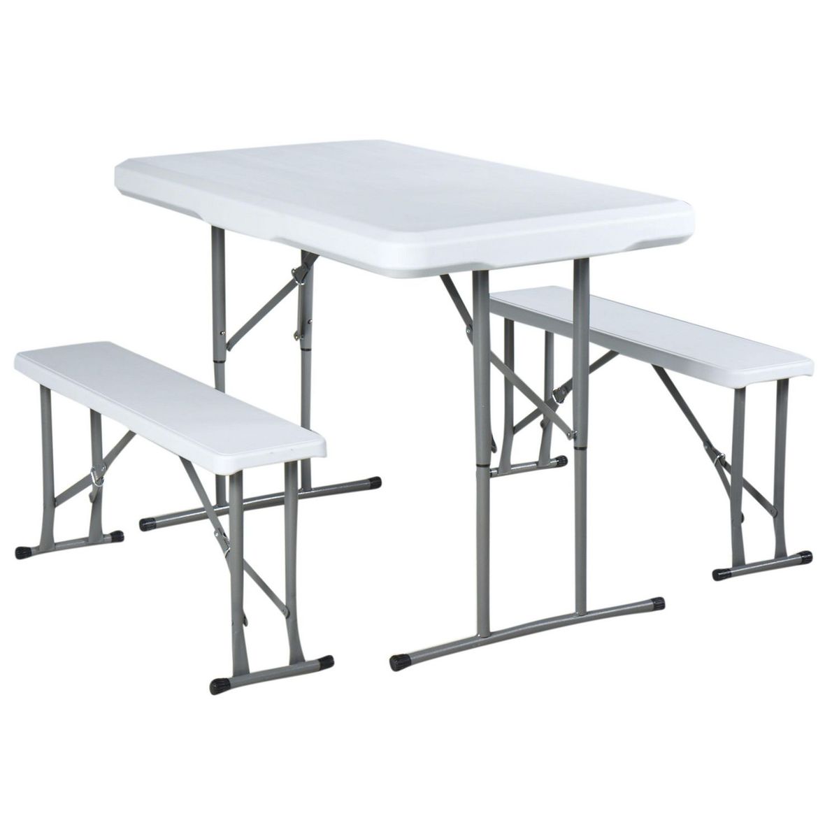 Just Home Collection - Set 1 Mesa y 2 Bancas Plegables Blanco