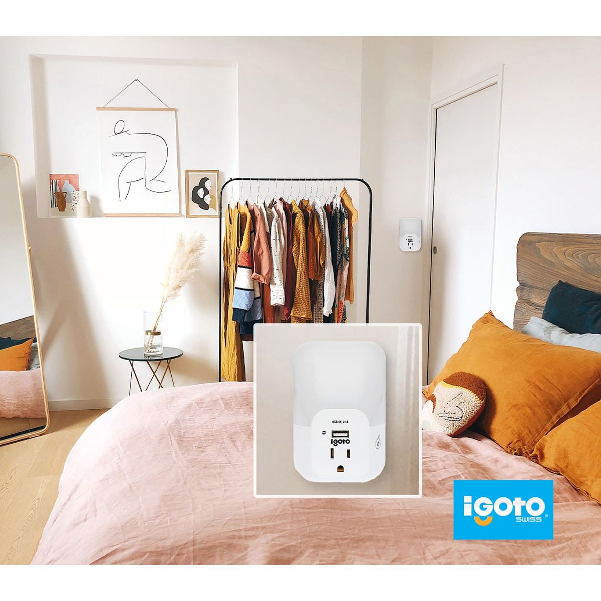 Igoto - Lámpara Luz De Noche con Contacto y Salida Usb