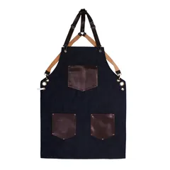 Mandil mezclilla bolsas ecopiel chocolate