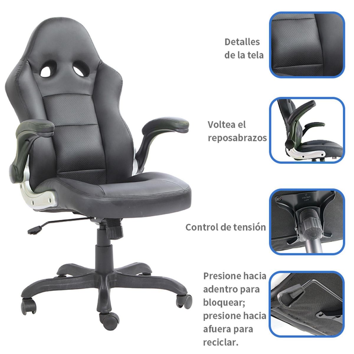 Just Home Collection - Silla PC Senna Negro