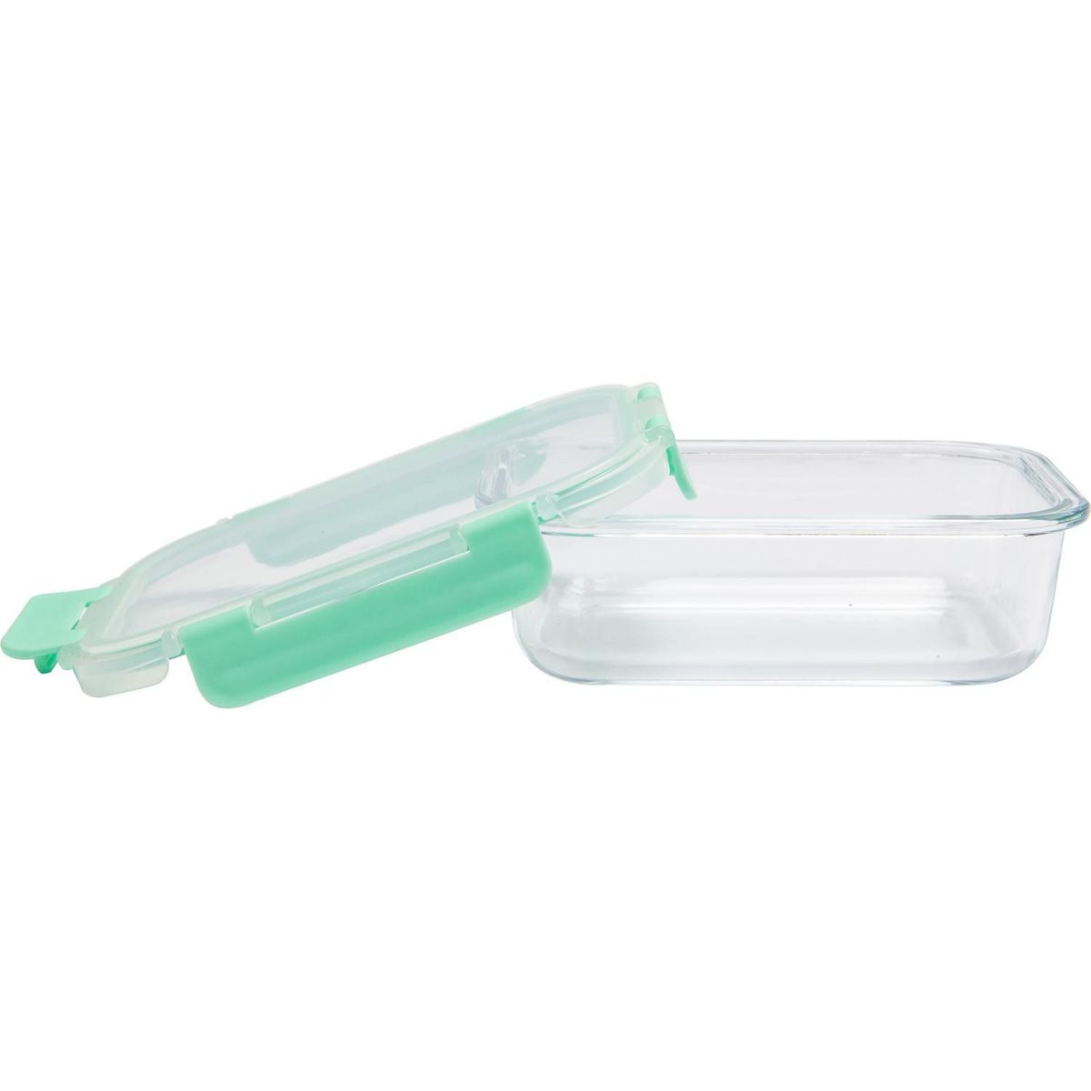 Just Home Collection - Contenedor rectangular de vidrio con tapa de clip 370 ml