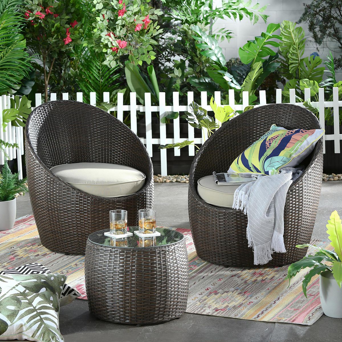 Just Home Collection - Juego de Balcón Sorrento Ratán 2 Personas