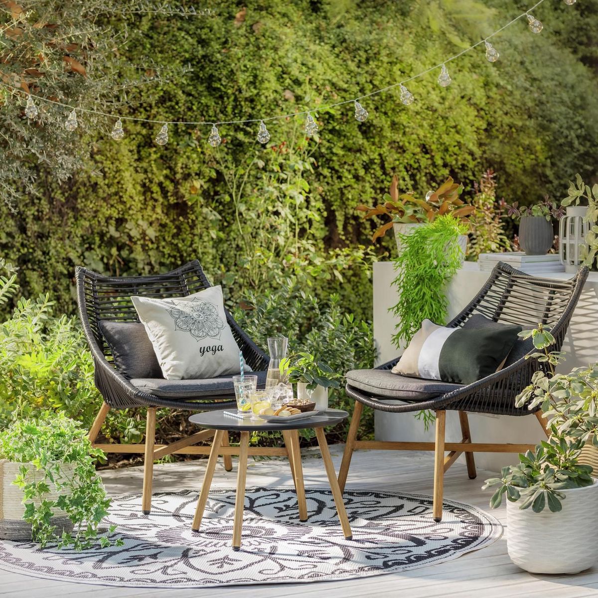 Just Home Collection - Juego de Balcón Bruselas 3 Piezas Ratán