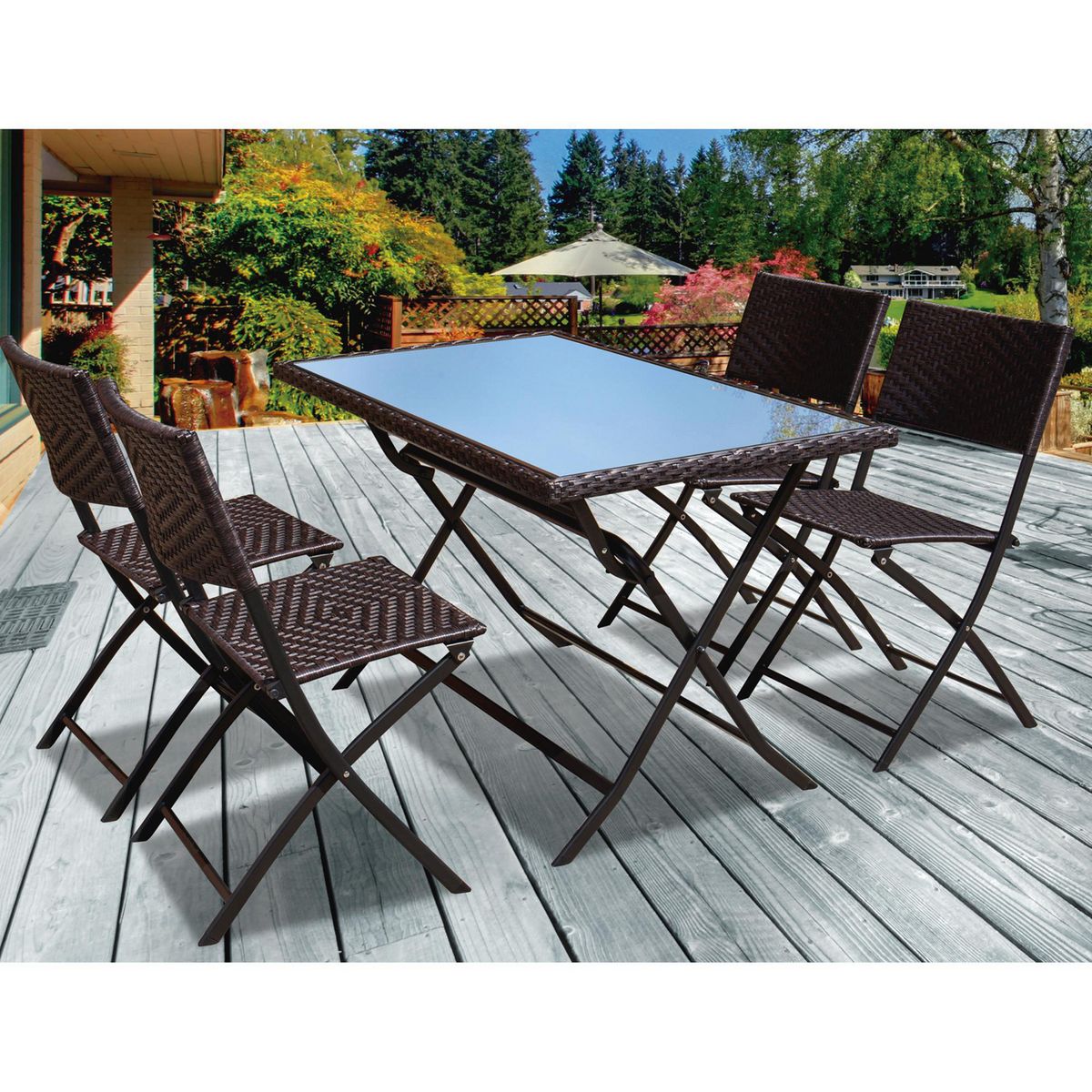 Just Home Collection - Comedor de Exterior Plegable Parma Ratán 4 Personas