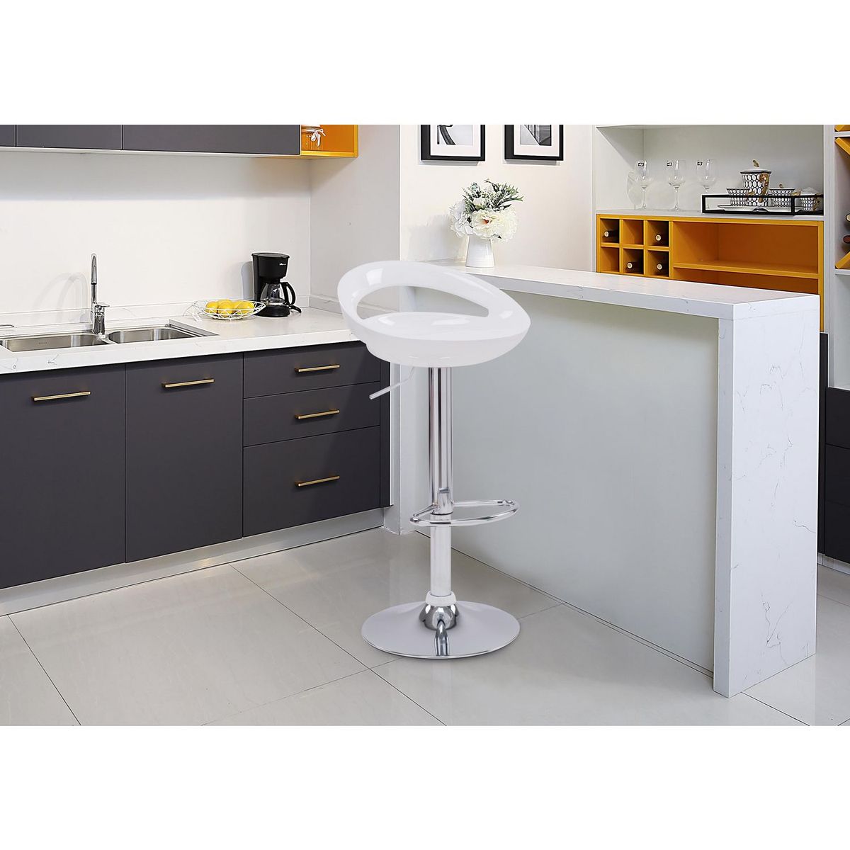 Silla Bar media luna blanca, marca Just Home Collection - Foto 2